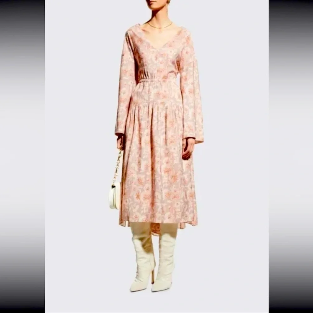 VINCE Dahlia Long-sleeve Double V-neck Dress Lotus NWT $435 Women’s